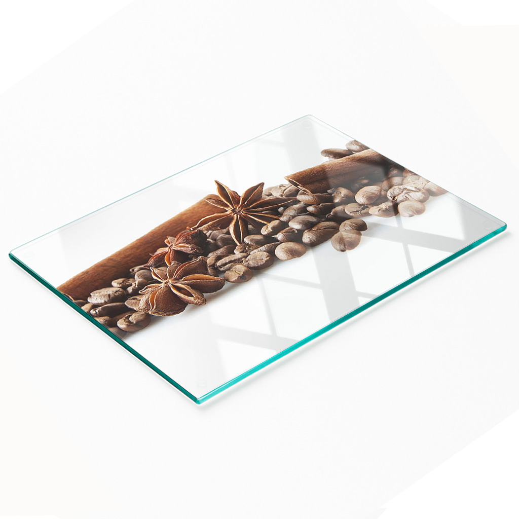 Robustes Und Stilvolles Glasbrett Mit Kaffeebohnen- Und Zimtmuster, 80 X 52 Cm