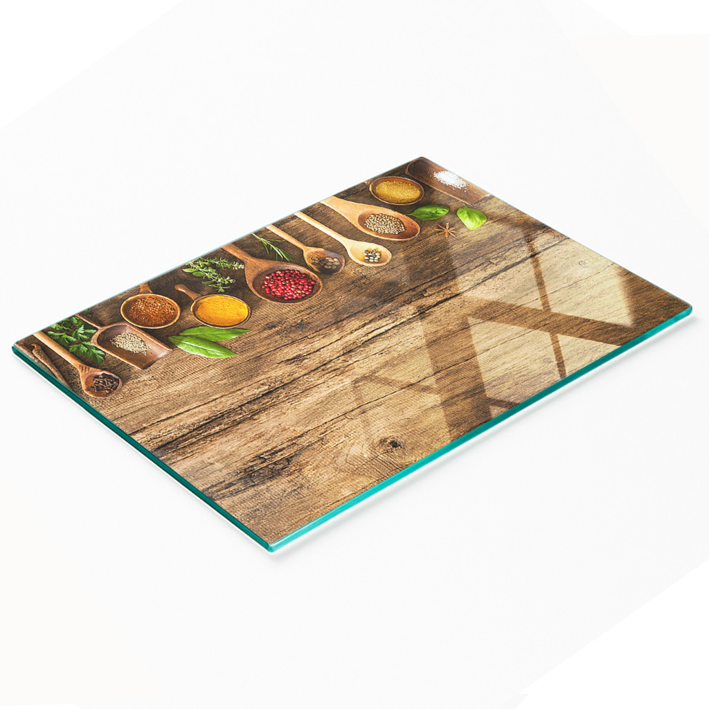 Dekoratives Schneide- Und Servierbrett Aus Glas Für Gewürze Und Holz, 80 X 52 Cm