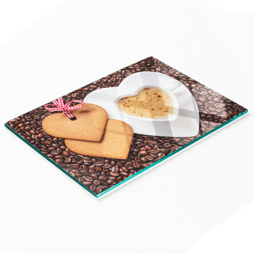 Robustes Und Stilvolles Küchenbrett Aus Glas Mit Kaffee- Und Lebkuchenmuster, 80 X 52 Cm