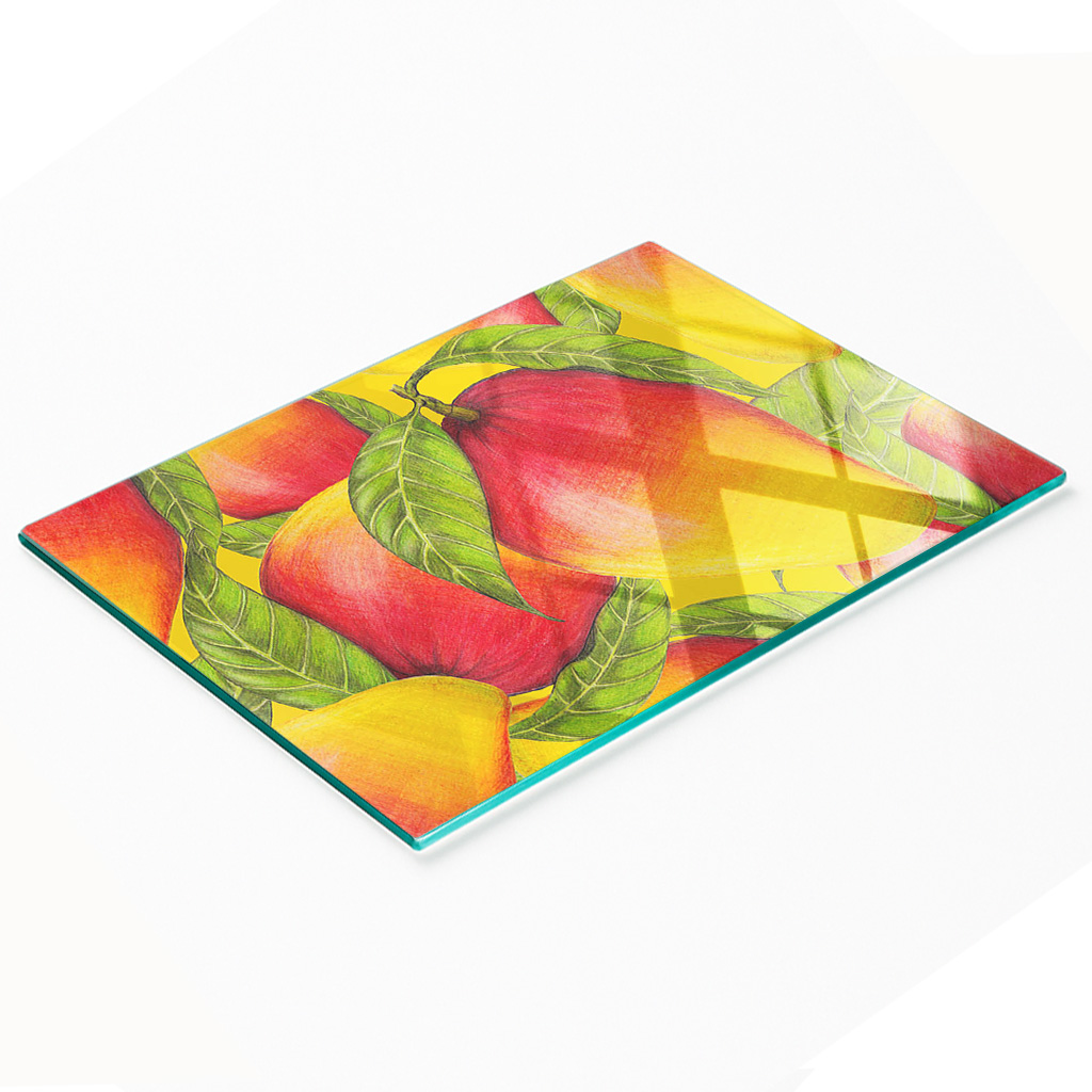 Dekorative Glasplatte Mit Grafiken Zum Servieren Von Mangosnacks, 80 X 52 Cm