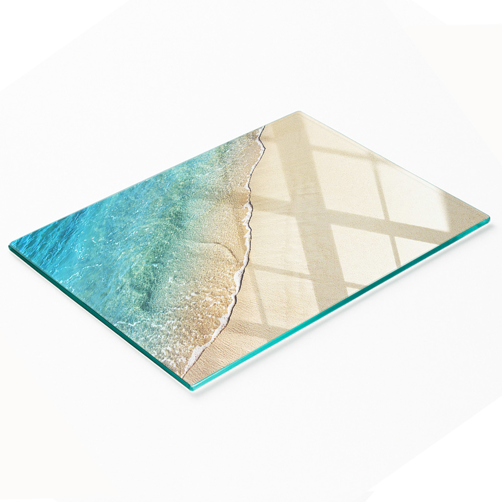 Dekorative, Multifunktionale Glasplatte Aus Gehärtetem Glas, Strandwelle, 80 X 52 Cm