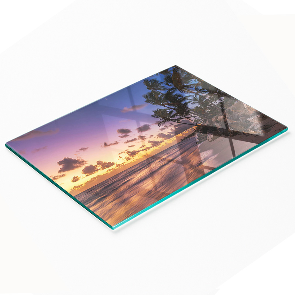 Dekorative, Multifunktionale Glasplatte Aus Gehärtetem Glas, Motiv: Strand Und Sonne, 80 X 52 Cm