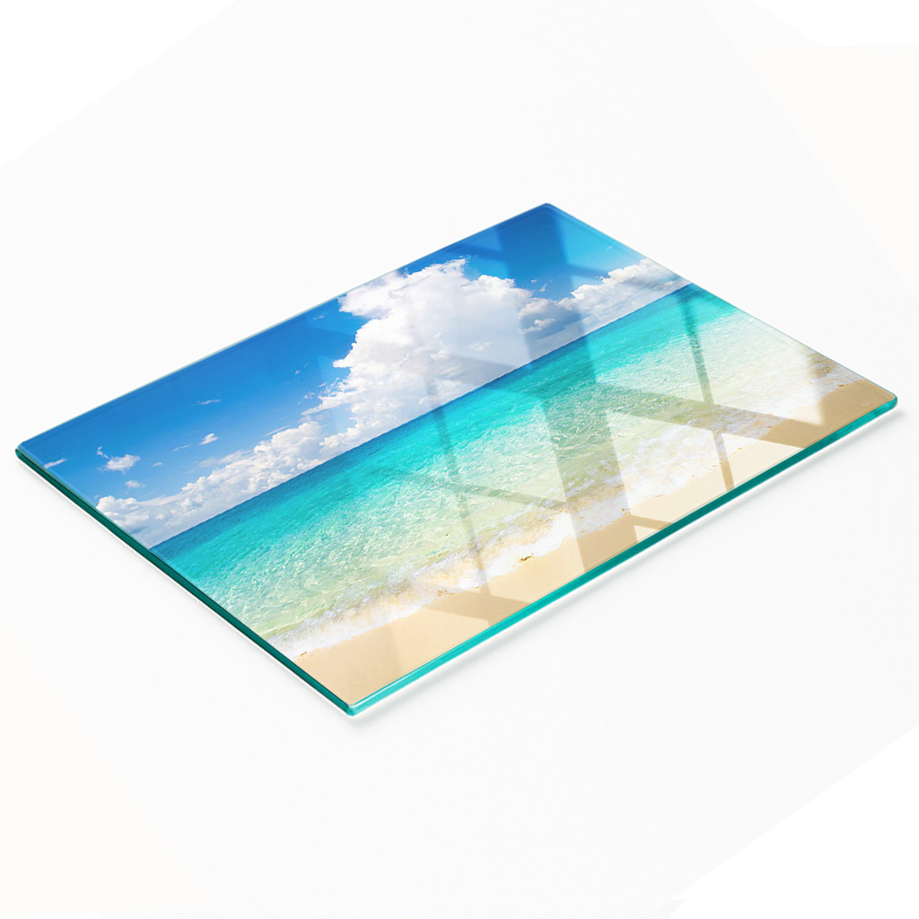 Dekorative, Multifunktionale Glasplatte Aus Gehärtetem Glas, Motiv: Paradise Beach, 80 X 52 Cm