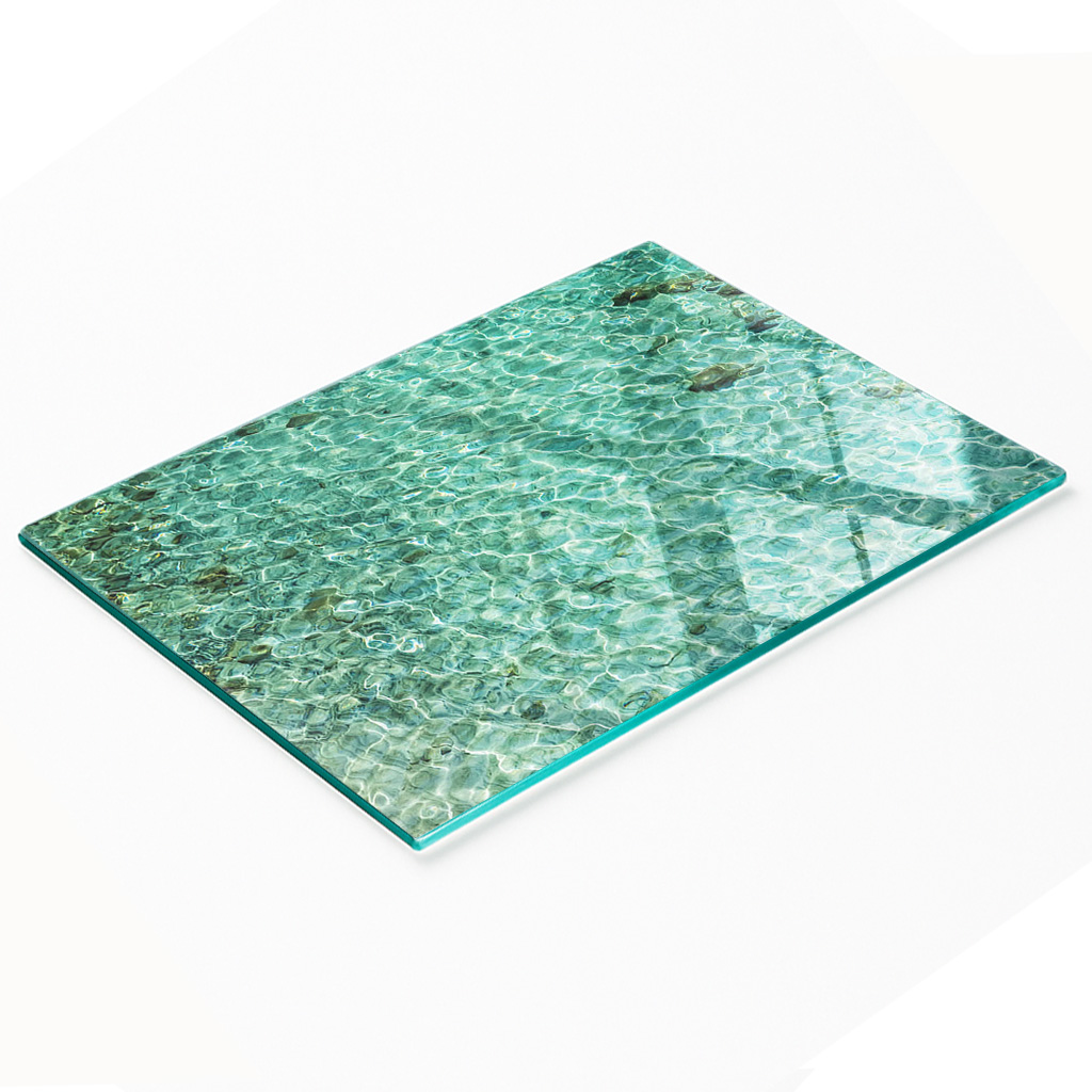 Stilvolle Und Robuste Glasplatte Mit Aufgedrucktem Transparentem Wasser, 80 X 52 Cm