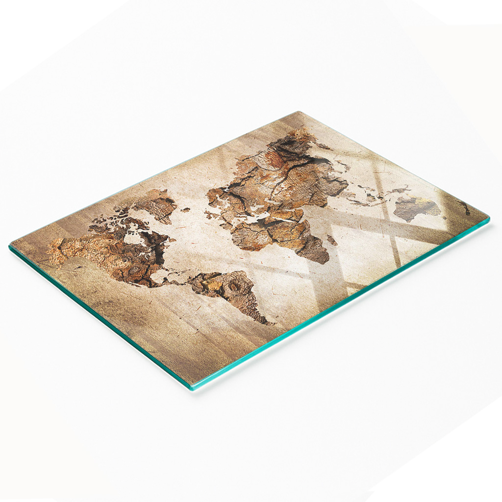 Dekorative Glas-snackplatte Mit Weltkarte Aus Holz, 80 X 52 Cm