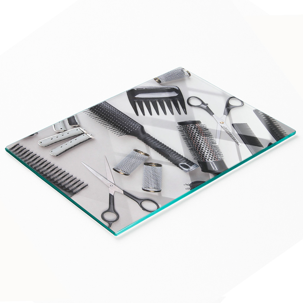 Robuste Und Stilvolle Friseurwerkzeug-platte Aus Gemustertem Glas, 80 X 52 Cm