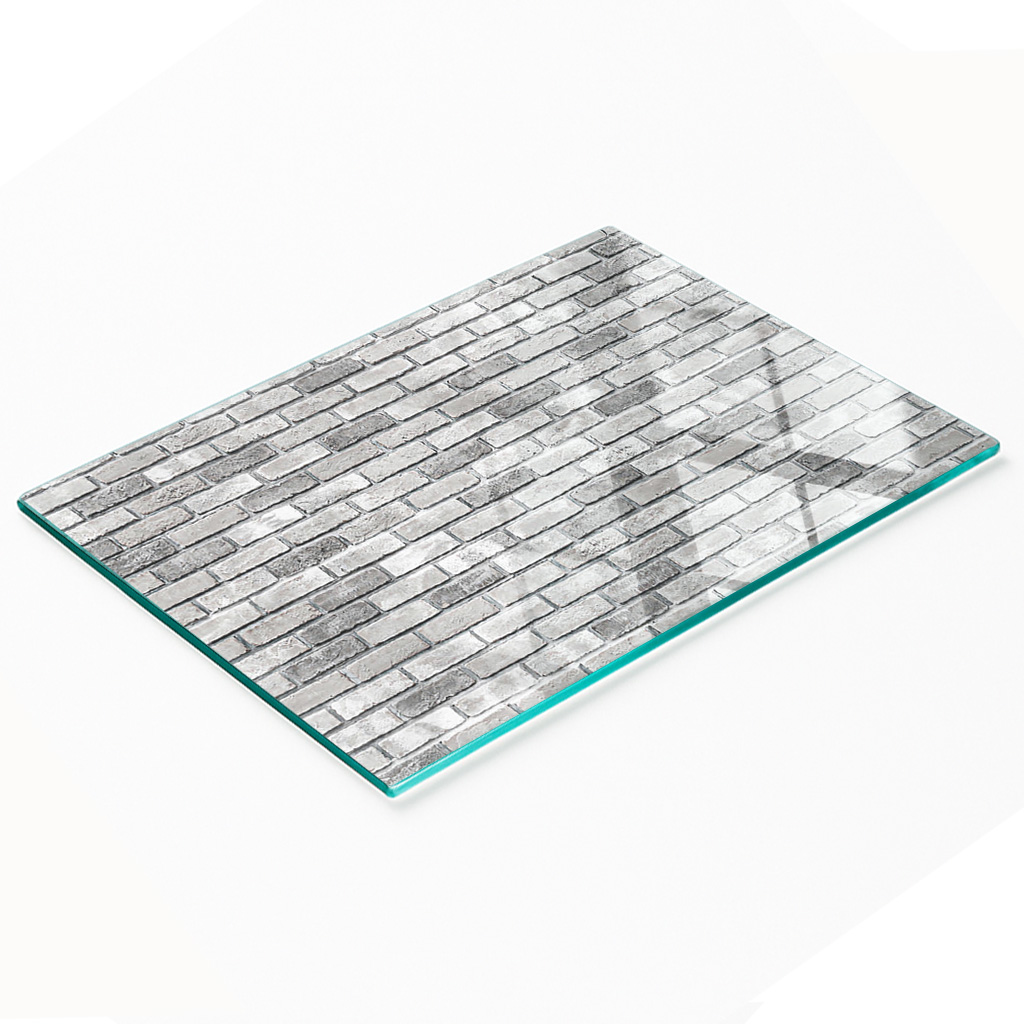 Küchenarbeitsplatte Aus Gehärtetem Glas Mit Dekorativer Grafik In Ziegelsteinoptik, 80 X 52 Cm