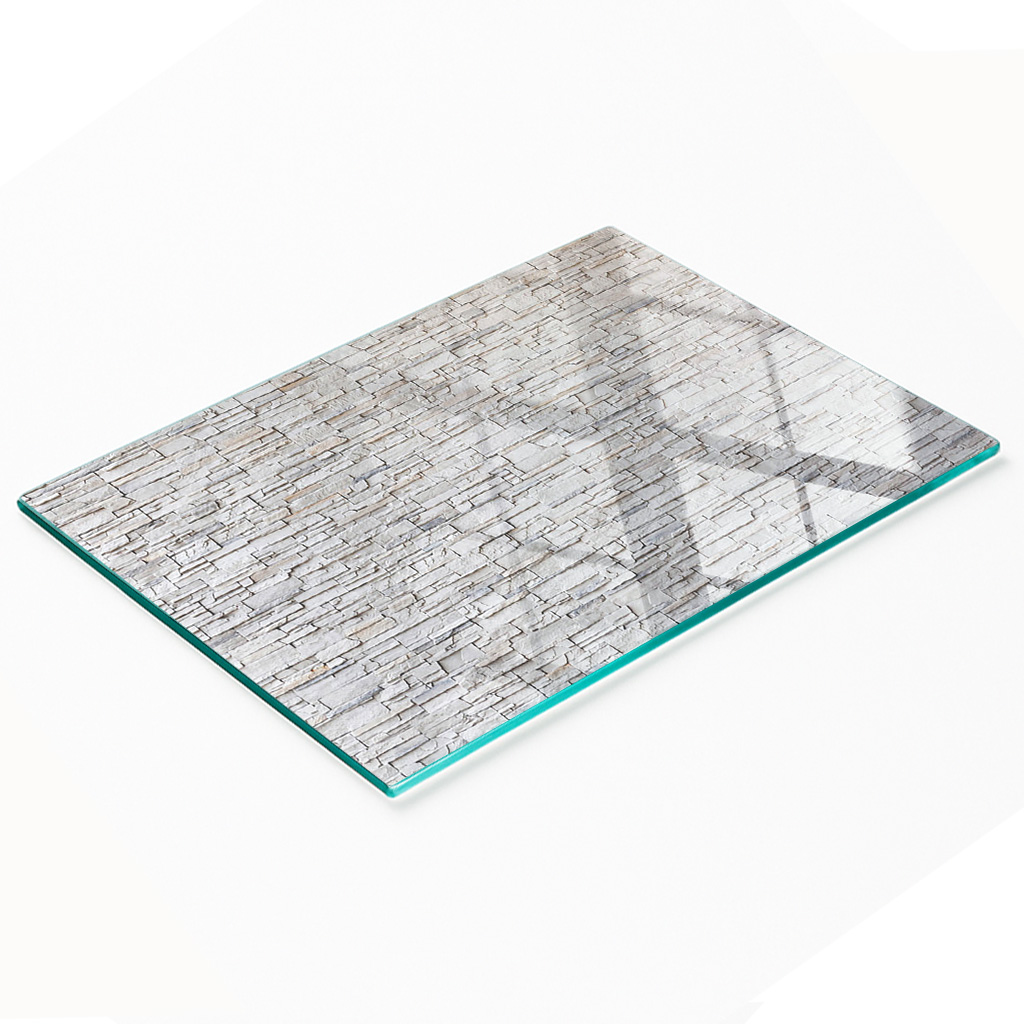 Küchenarbeitsplatte Aus Gehärtetem Glas Mit Dekorativer Steinwandgrafik, 80 X 52 Cm