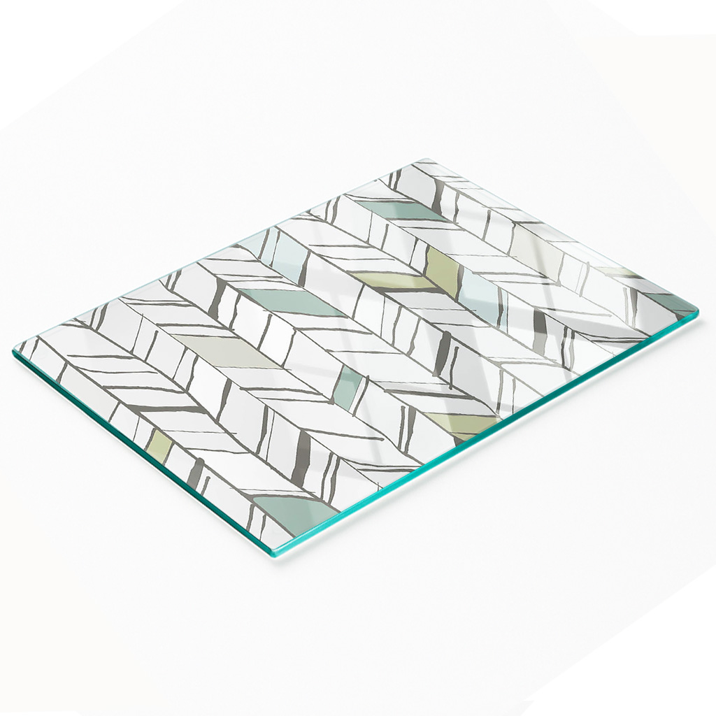 Dekorative, Multifunktionale Glasplatte Aus Gehärtetem Glas Mit Fischgrätmuster, 80 X 52 Cm