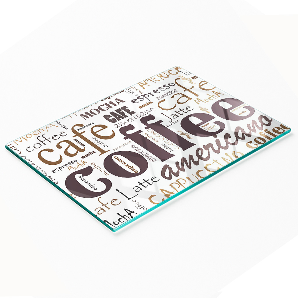 Küchenservierbrett Aus Gehärtetem Glas Mit Kaffeemotiven, 80 X 52 Cm