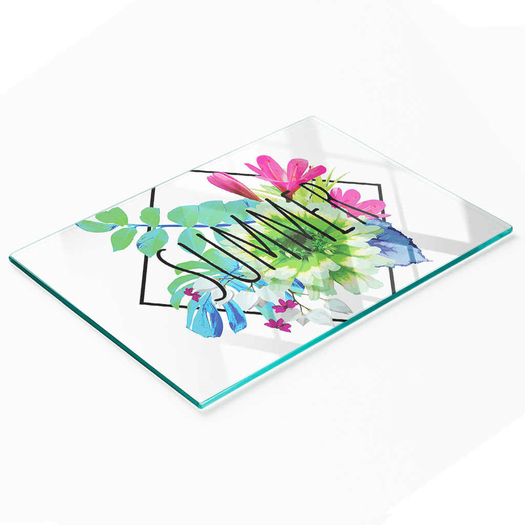 Dekorative Glasplatte Mit Grafiken Zum Servieren Von Sommersnacks, 80 X 52 Cm