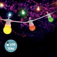 10 M Lange Lichterkette Für Den Außenbereich Mit 10 Mehrfarbigen Led-lampen, Weißem Kabel, Schutzart Ip44, Für Garten Und Terrasse – Ulisem