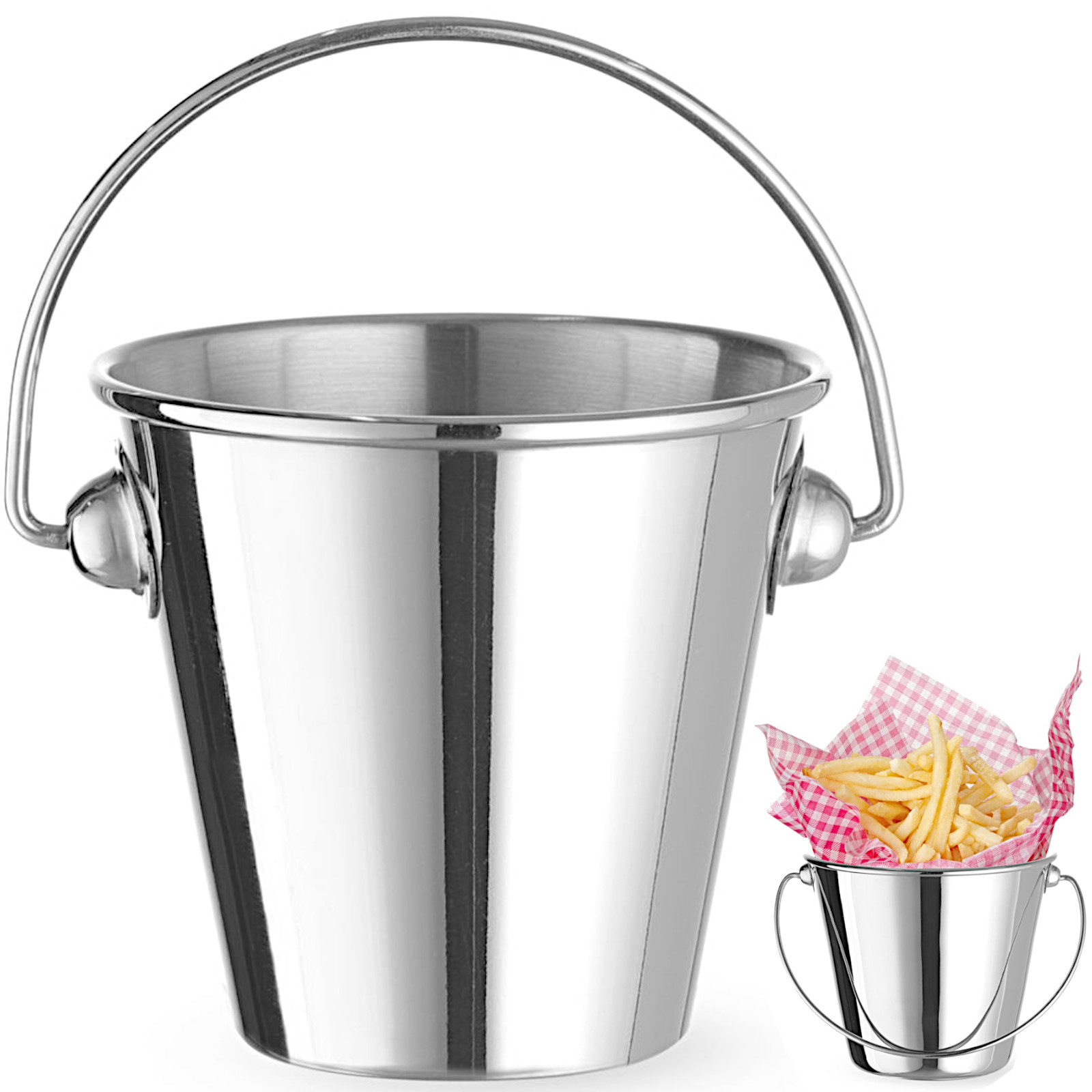 Kleiner Stahleimer Mit Griff Zum Servieren Von Snacks, Durchmesser 75 X 66 Mm