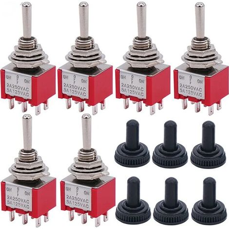 6er-pack Mini-3-positionen-6-pin-ein/aus/ein-wippschalter, Ac 125v 5a, Mit Wasserdichter Kappe Mts-203