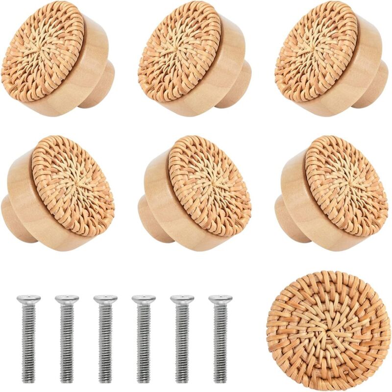 8 Stück Rattan-küchenschrankknöpfe, Küchenmöbelgriffe, Türknöpfe, Schubladenknöpfe, Runde Holzknöpfe Für Küche, Schlafzimmer, Kommode, Kleiderschranktür (ersatz), 30 Mm