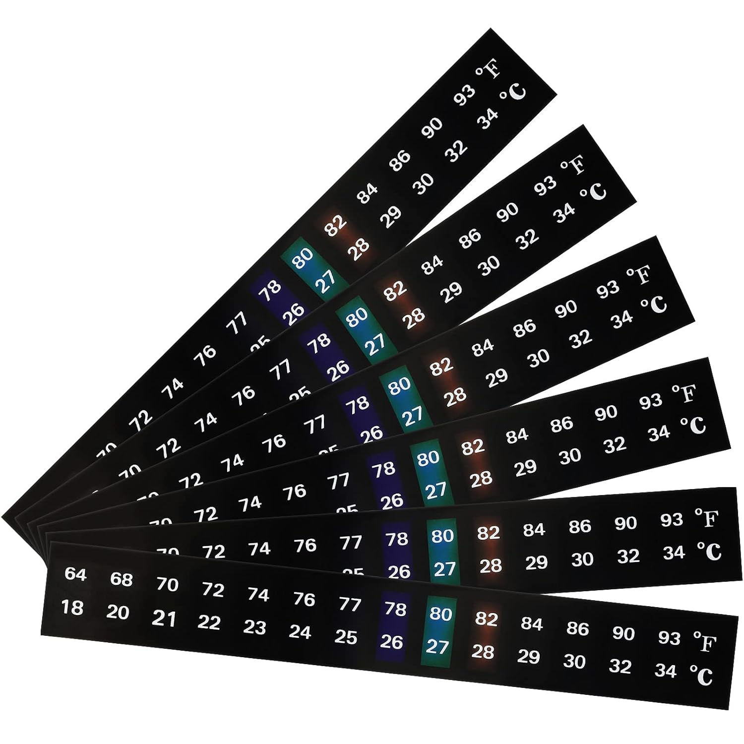 Set Mit 6 Horizontalen, Selbstklebenden Thermometerstreifen, Digitale Temperaturanzeige, Geeignet Für Fermentation, Brauen, Wein, Bier, Kombucha Und Aquarien, Messbereich 64 Bis 93 °f (18 Bis 34 °c),