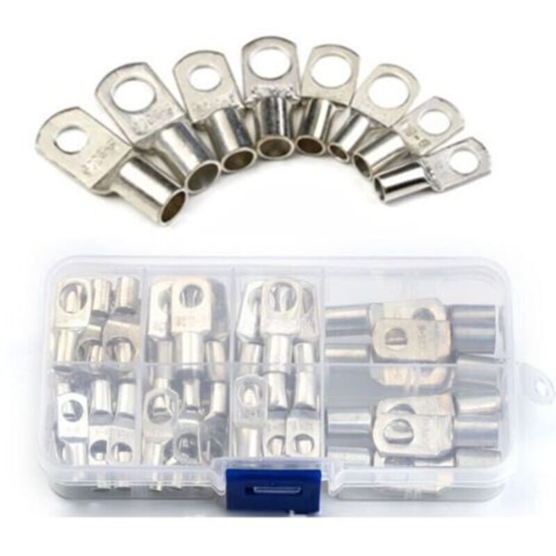 Konvolut Von 60 Verzinnten Kupferklemmen Mit Schraublöchern, Crimpverbindern, Kabelschuhen, Ringkabelschuhen, Kabelverbindern, Klemmenverbindern, Batterieklemmen-set