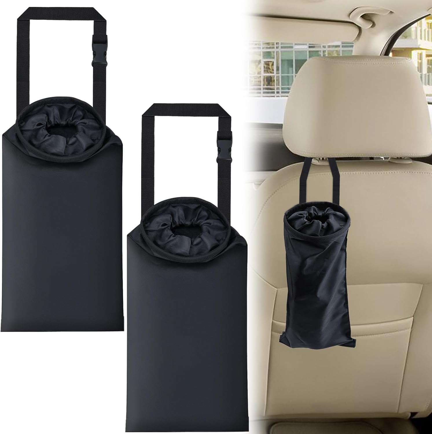 2 Auto-müllbeutel, Waschbare Auto-hängehalterung, Abnehmbarer Mülleimer Mit Elastischer Öffnung Oben Und Klettverschluss Unten, Abfallbeutel Für Die Sitzlehne, Geeignet Für Reisen Und Outdoor-aktivitä