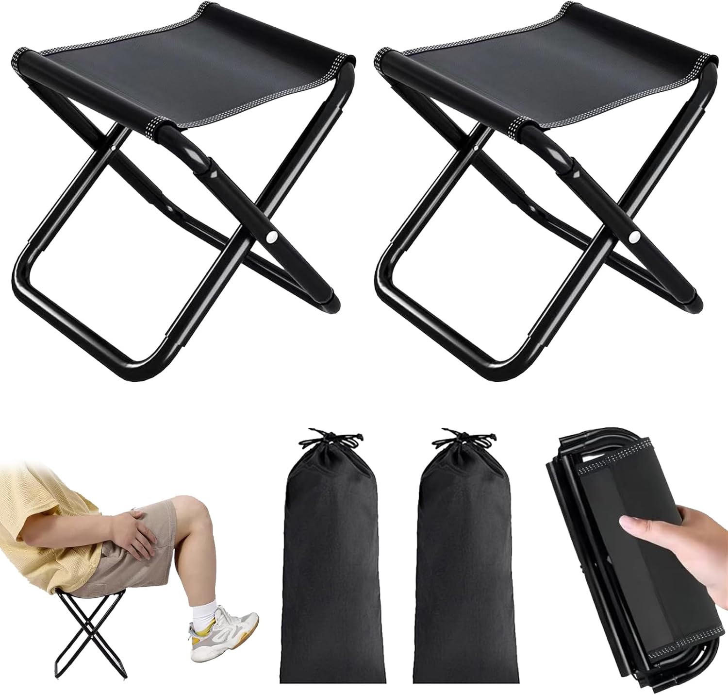 Campinghocker, 2-teiliger Tragbarer Campingsitz (30 Cm), Faltbarer Campinghocker, Angelstuhl, Mini-klappstuhl, Für Reisen, Angeln, Garten, Grillen, Strand