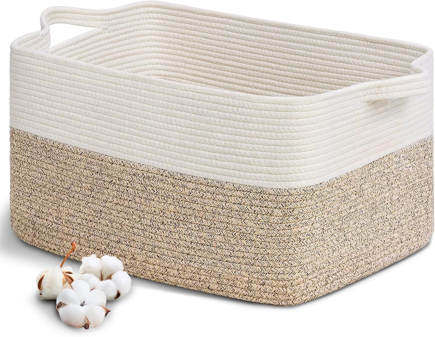 Großer Wäschekorb Aus Gewebter Baumwolle, 63 L, Mit Griff, 55 X 30 Cm, Faltbarer Aufbewahrungskorb Aus Baumwollseil, Für Kleidung, Spielzeug, Bettwäsche, Wohnzimmer, Schlafzimmer, Badezimmer