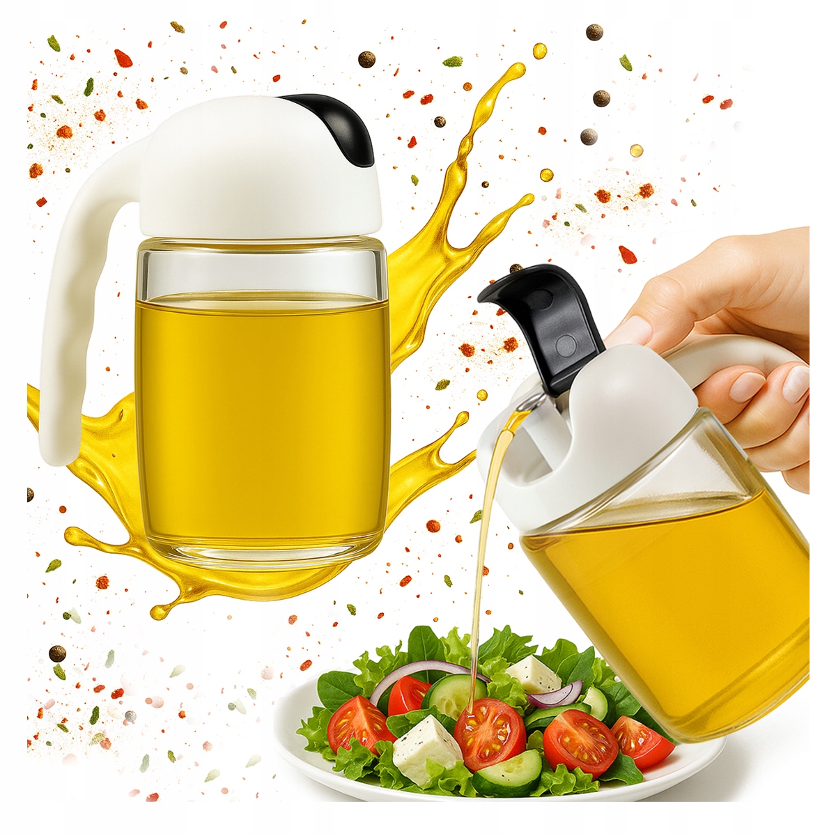 Ölspender Aus Glas, 300 Ml, Mit Griff – Olivenöl, Essig, Soßenöl, Gewürze