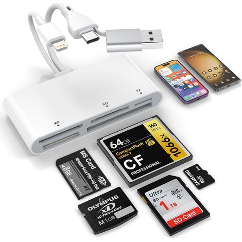 5-in-3-speicherkartenleser. Usb-otg-adapter (lightning-typ C-usb-a) Für Sd/tf/cf/micro-sd/xd/ms. Multikartenleser Für Iphone/ipad/android/macbook/pc (windows/mac/linux/android).