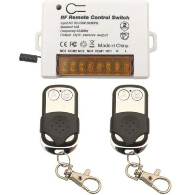 2-kanal-funkrelais-fernbedienungsschalter (433 Mhz, Ac 220–230 V, 10 A) Mit 2 Handsendern Und Großem Kabelanschluss