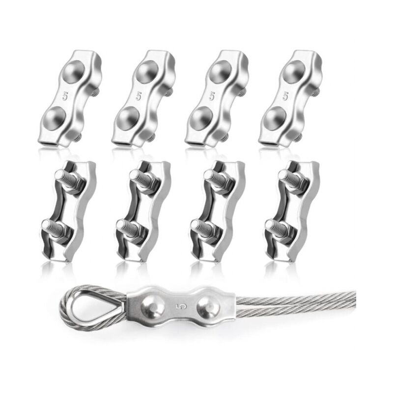 8 Stück M5 Duplex-kabelklemmen, Duplex-drahtseilklemmen Aus Edelstahl 304, 5-mm-kabelklemmen Für Drahtseil-wäscheleinen, Sonnenschutz