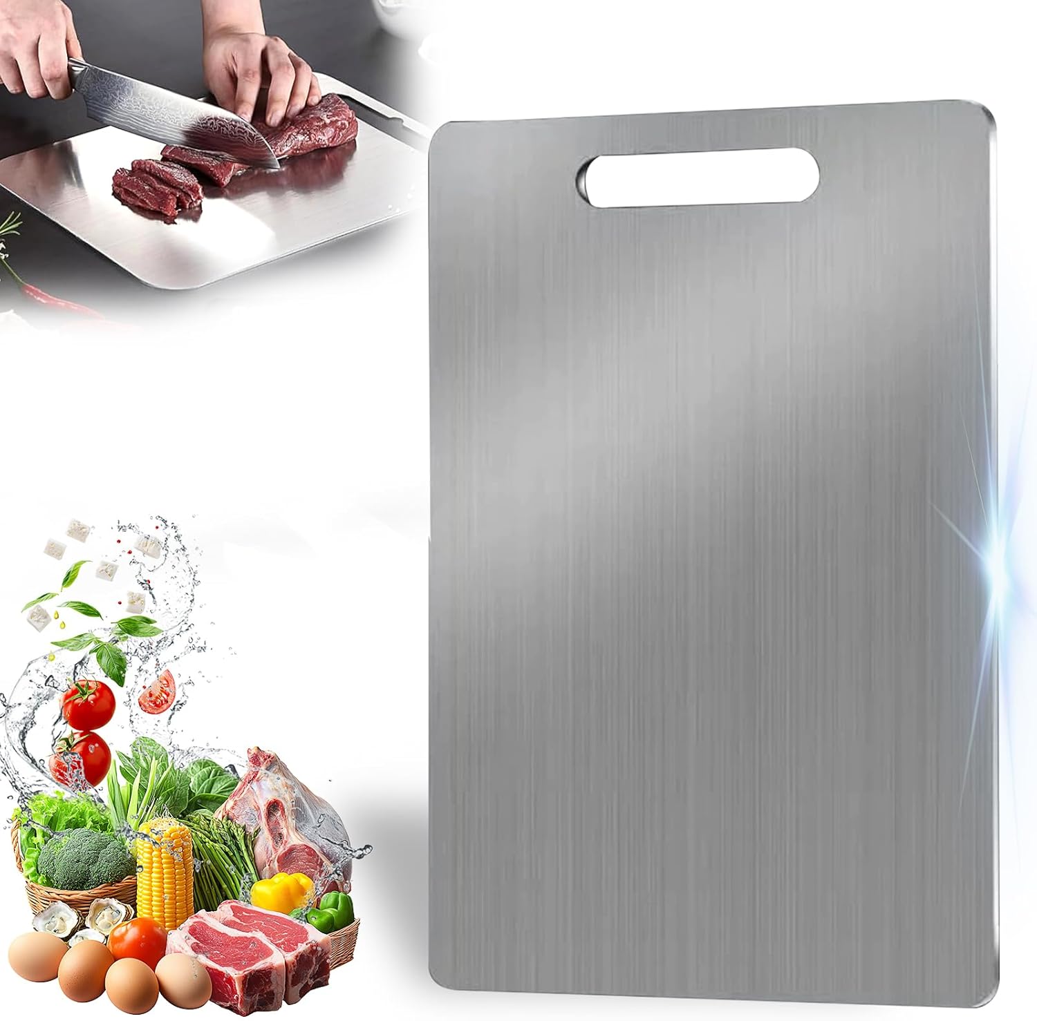 Schneidebrett Aus Titan, 34 X 23 Cm, Edelstahlbrett Zum Schneiden Von Fleisch, Obst Und Gemüse (1 Stück)