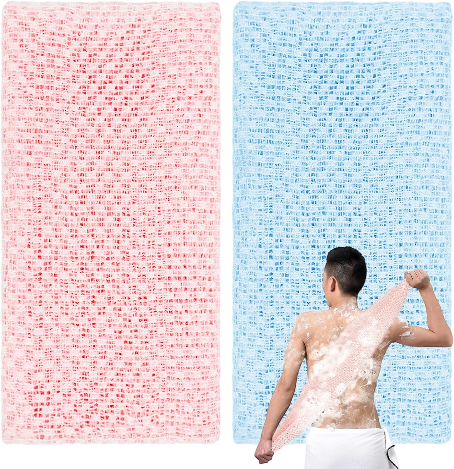 2-teiliges Japanisches Peeling-set, Peeling-rückenhandtuch, Waschlappen Für Damen Und Herren (blau-rosa)