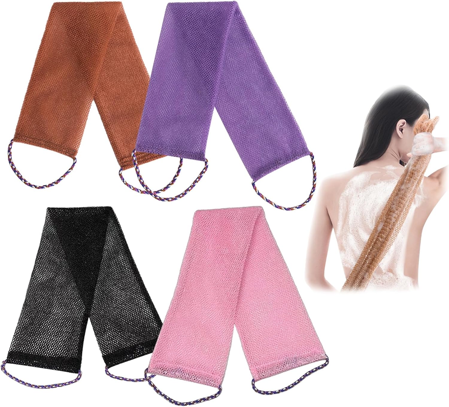 4-teiliges Afrikanisches Duschnetz-set, 4-farbiger Afrikanischer Netzschwamm, Badeschwamm, Peeling-körperschwamm Für Damen Und Herren, Für Zuhause Und Reisen