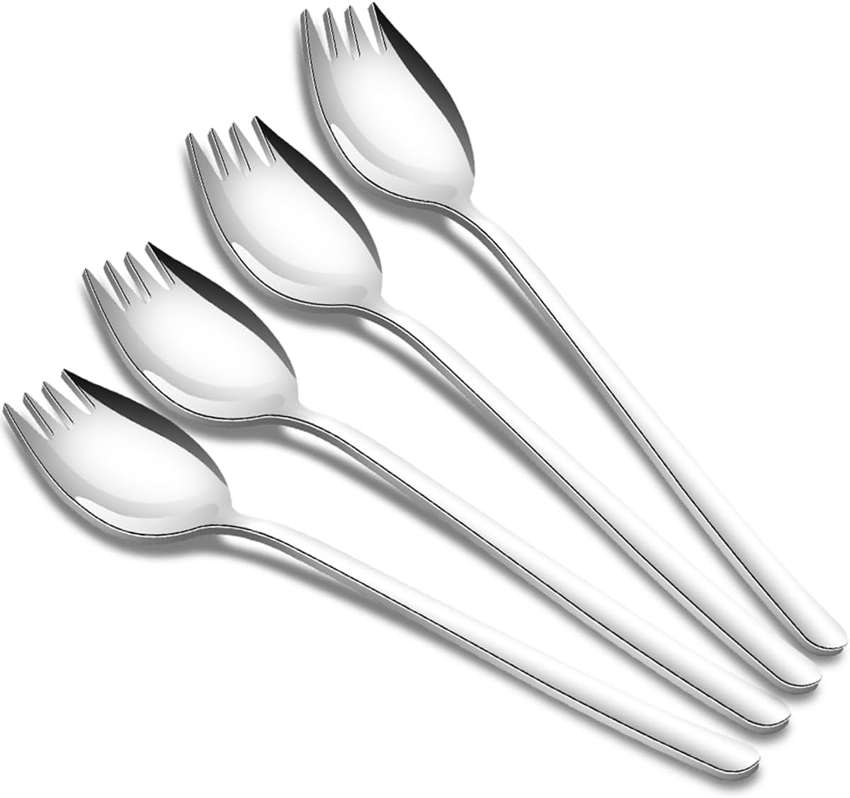4-teiliges Set Aus 18/10 Edelstahl-sporks, 19 Cm Langer Salatlöffel, Salatbesteck, Obst- Und Dessertgabeln, Gabeln Für Gebratene Reisnudeln, Multifunktionales Löffel- Und Gabelset Für Camping, Zuhause