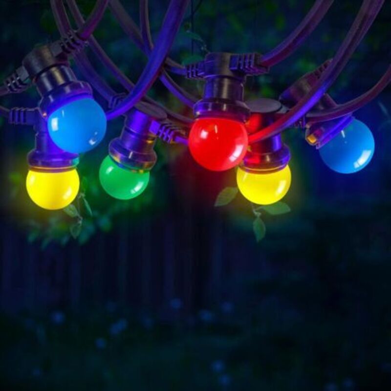 [niemals Verwendet] 10 M Lange, Mehrfarbige Lichterkette (ip65) – Elektrische Lichterkette Für Den Außenbereich Mit 20 Glühbirnen In Blau, Rot, Gelb Und Grün – Romantische Außendekoration Für Terrasse
