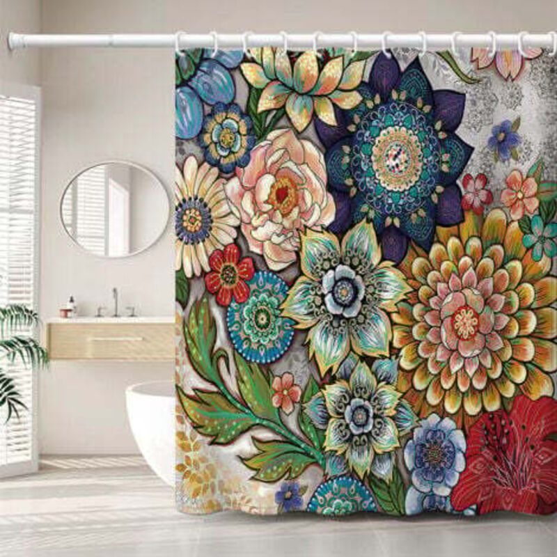 [niemals Verwendet] Duschvorhang (180 X 200 Cm) Mit 12 Haken, Schnelltrocknend (blumenmuster), Wasserdichtes Polyestergewebe, Maschinenwaschbar, Badezimmervorhänge