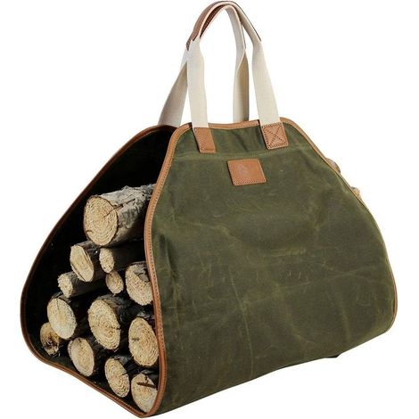 Robuste Tragetasche Aus Gewachstem Segeltuch Für Holzscheite, Ideales Zubehör Für Holzöfen.
