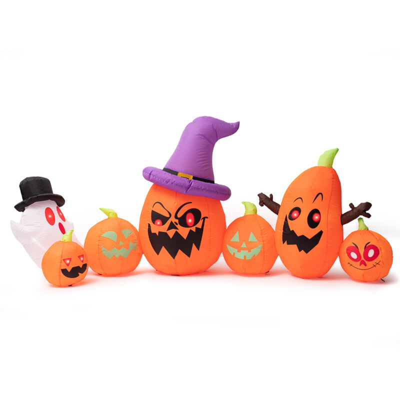 2,4 M Großer Aufblasbarer Halloween-kürbis Mit Hexenhut Und Led-geist – Dekoration Für Drinnen Und Draußen