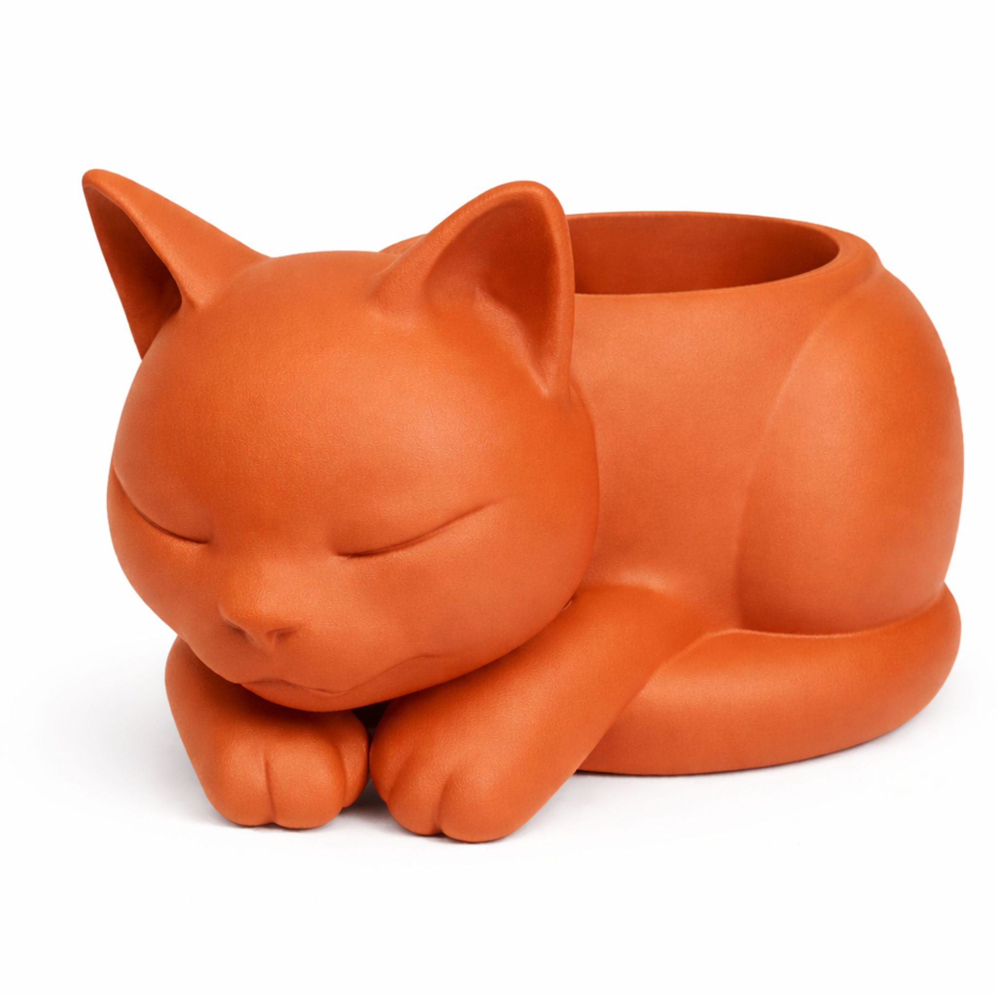 Blumentopf Mit Schlafender Katze, Orangefarbener Dekodeckel Für Sukkulenten Und Kakteen