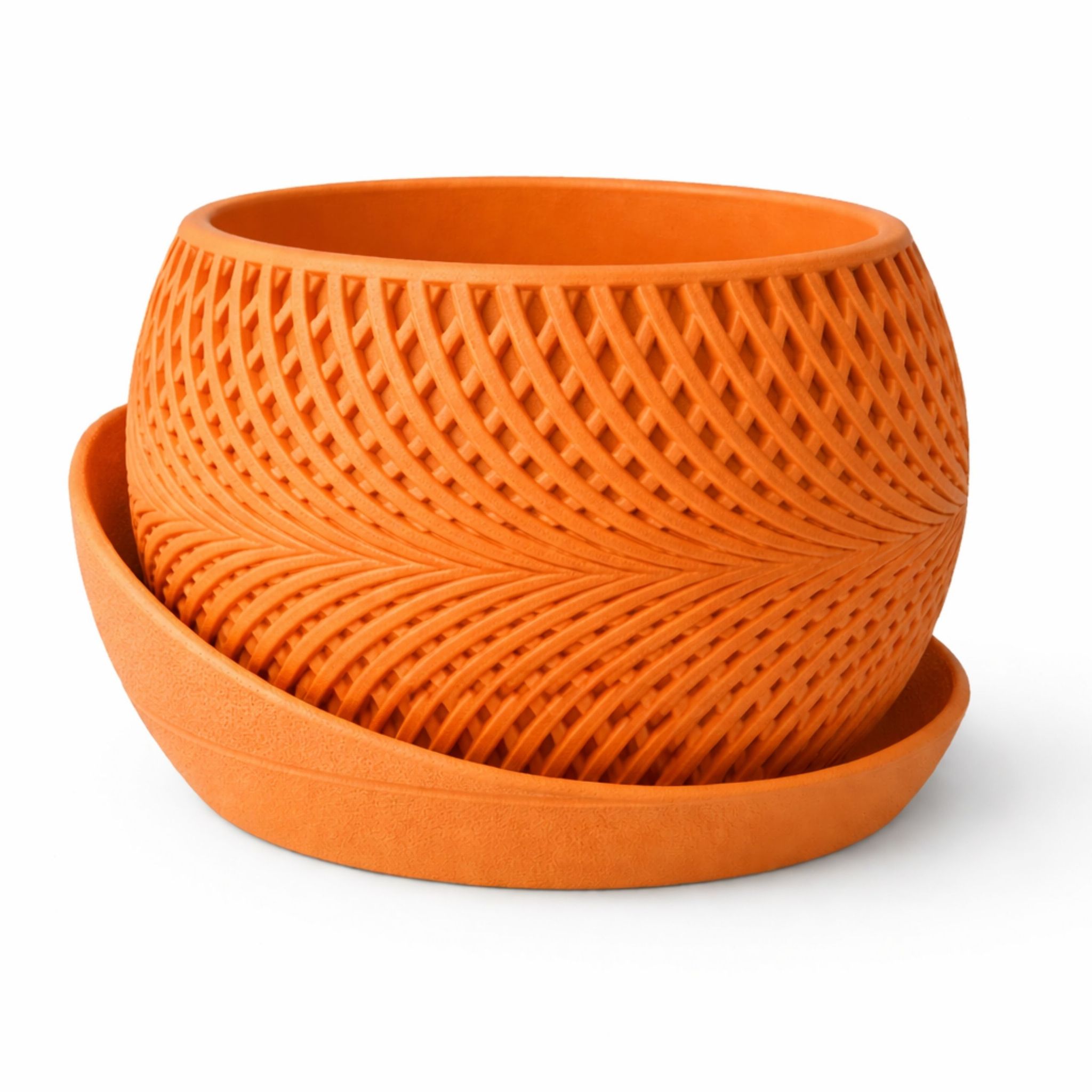 Dekorativer Orangefarbener Weidentopf + Pflanzschale