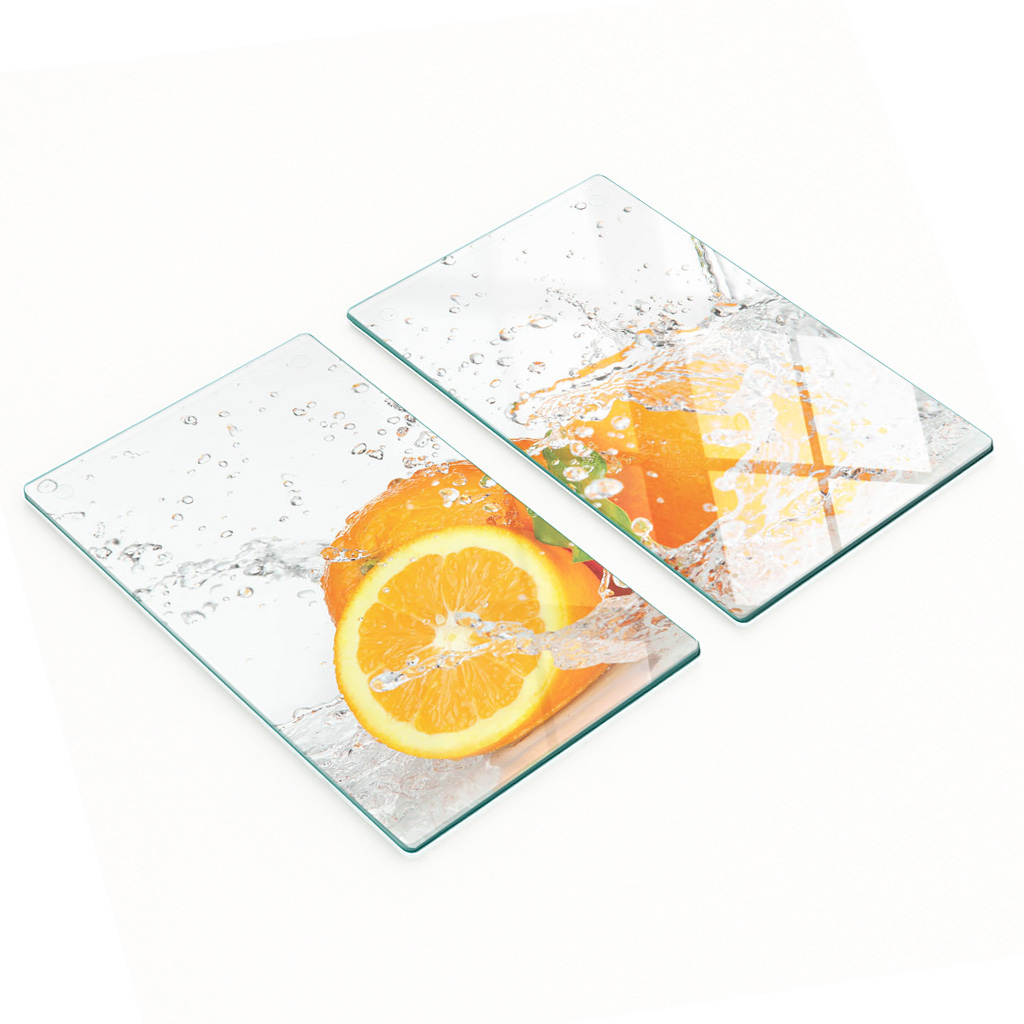 Stilvolle Und Robuste Glasplatten Mit Orange Water Print, 2 X 30 X 52 Cm