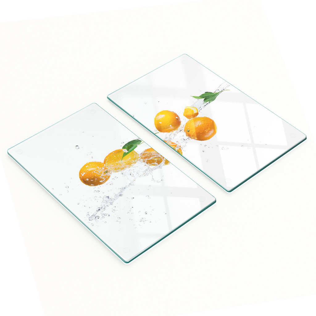 Robuste Und Stilvolle Glasplatten Mit Orange- Und Wassermuster, 2 X 30 X 52 Cm