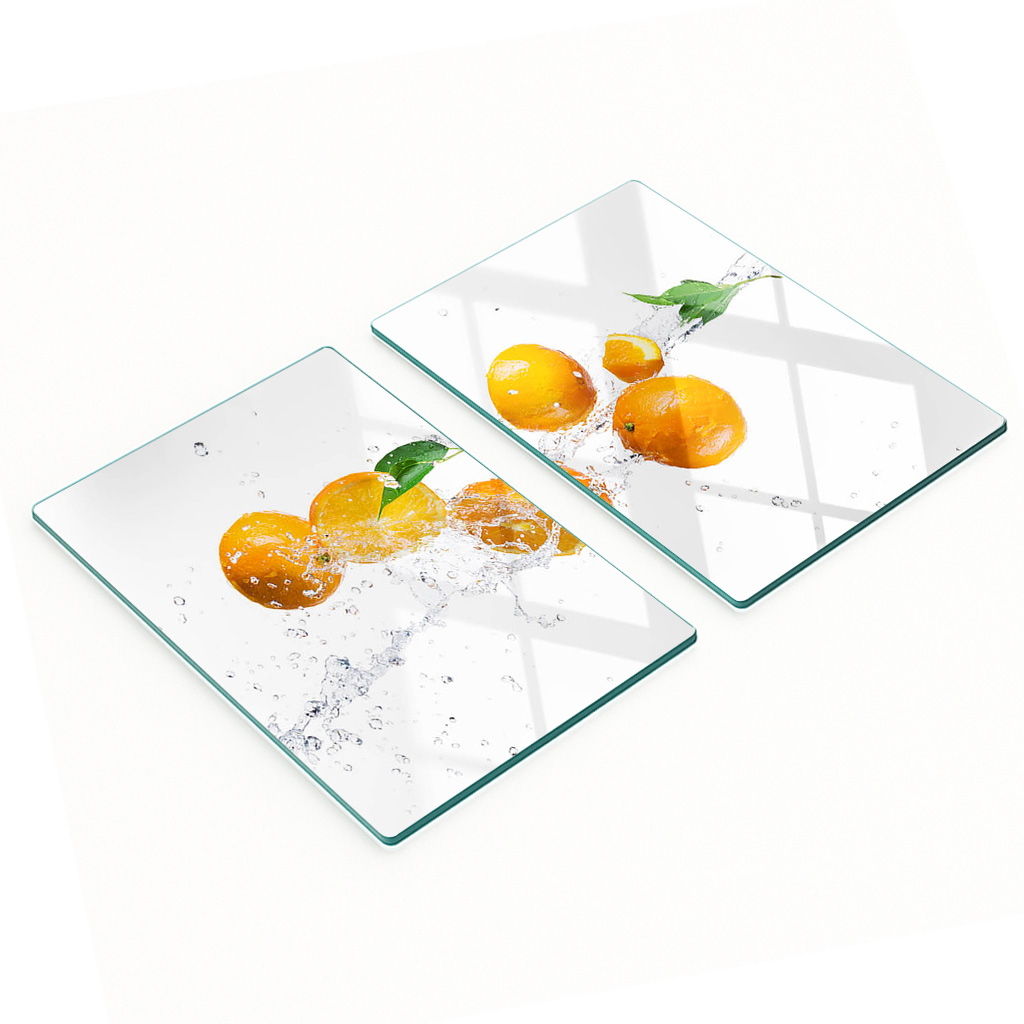 Robuste Und Stilvolle Glasplatten Mit Orange- Und Wassermuster, 2 X 40 X 52 Cm