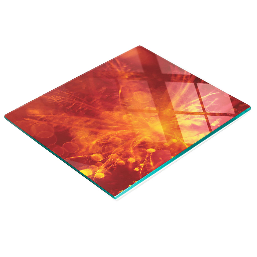 Stilvolle Und Robuste Glasplatte Mit Orangefarbenem Blumenmuster, 60 X 52 Cm