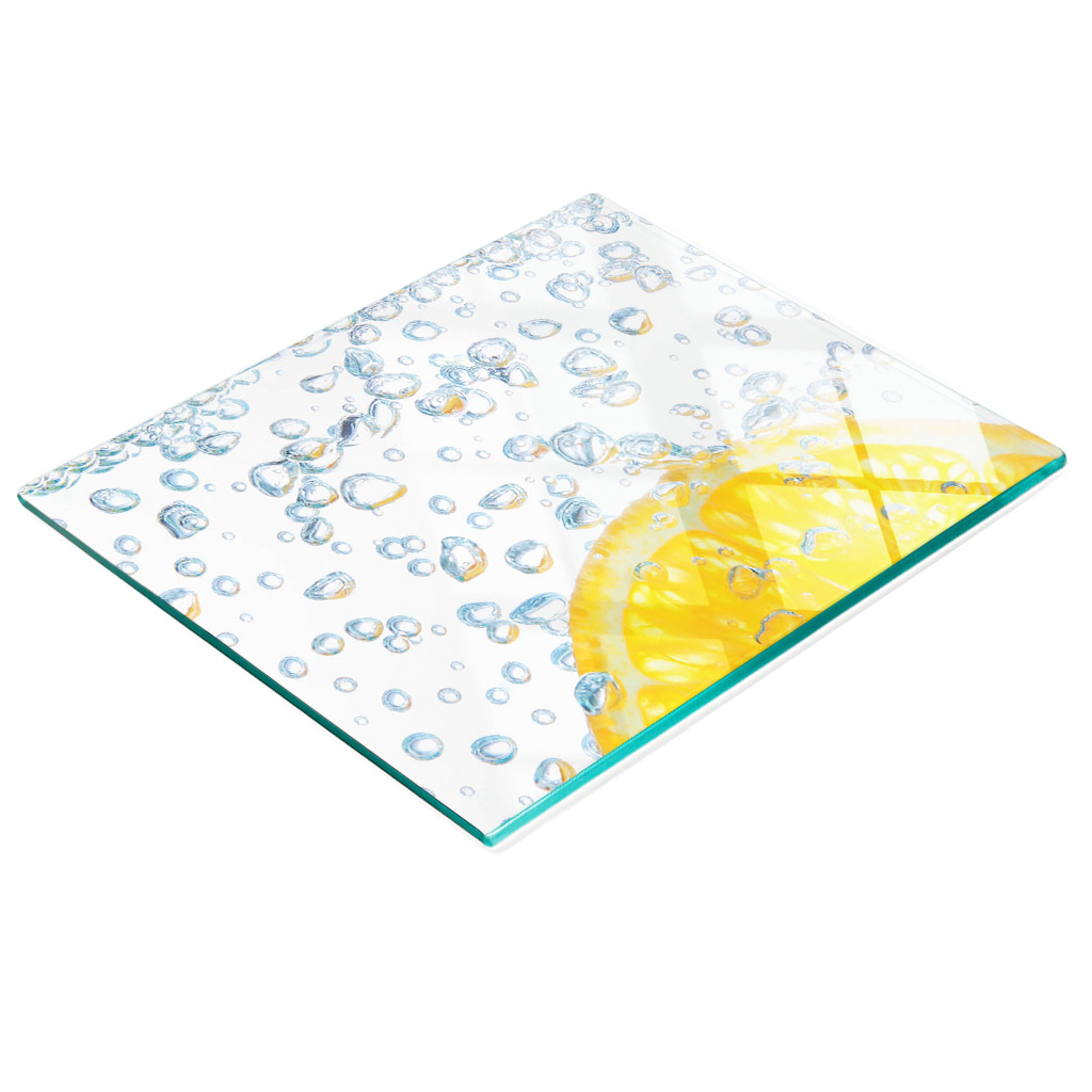 Stilvolle Und Robuste Glasplatte Mit Orange- Und Wassermotiv, 60 X 52 Cm