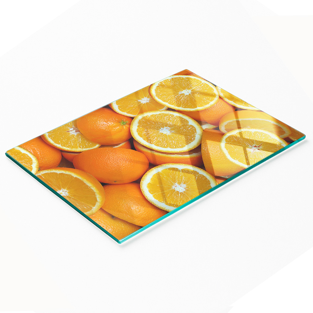 Stilvolle Und Robuste Glasplatte Mit Orangefarbenem Halbmuster, 80 X 52 Cm