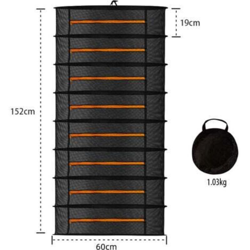 [niemals Verwendet] Kräutertrocknungsnetz, 8-lagig, 60 Cm Durchmesser, Faltbar, Mit Reißverschlüssen, Zum Aufhängen, Für Gemüse, Pflanzen Und Kleidung