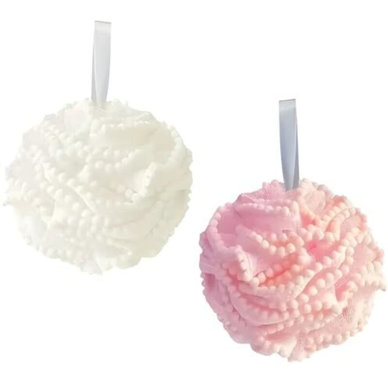 Weiche Badeschwämme Für Empfindliche Haut – 2er-set, Spitze Mit Perlen, Weiß Und Rosa, Dekorative Blume – Ulisem