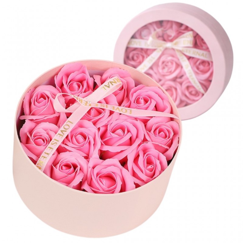 Strauß Duftender Seifenblumen In Einer Dekorativen Schachtel, Rosa Rosen Buk26r