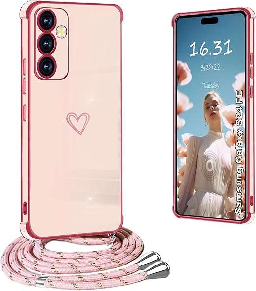 Schutzhülle Mit Trageband Für Samsung Galaxy S24 Fe, Herzmotiv, Rosa