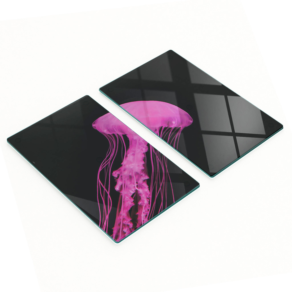 Dekorative Servierbretter Aus Glas Für Snacks, Rosa Quallenmotiv, 2 X 30 X 52 Cm
