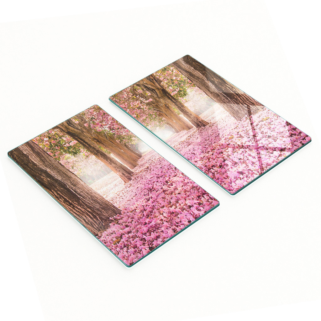 Robuste Und Stilvolle Glasplatten Mit Rosa Baumblütenmuster, 2 X 30 X 52 Cm